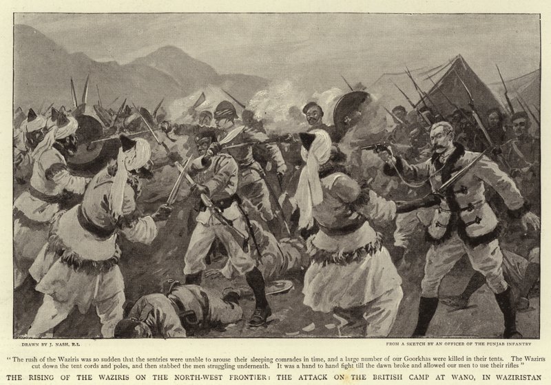 A wazirik felemelkedése az északnyugati határon, a támadás a wanói brit tábor ellen Wazirisztánban alkotó: Joseph Nash