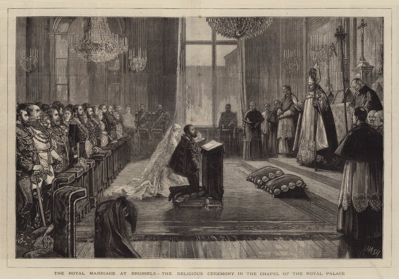 Királyi házasságkötés Brüsszelben, vallási szertartás a királyi palota kápolnájában alkotó: Joseph Nash