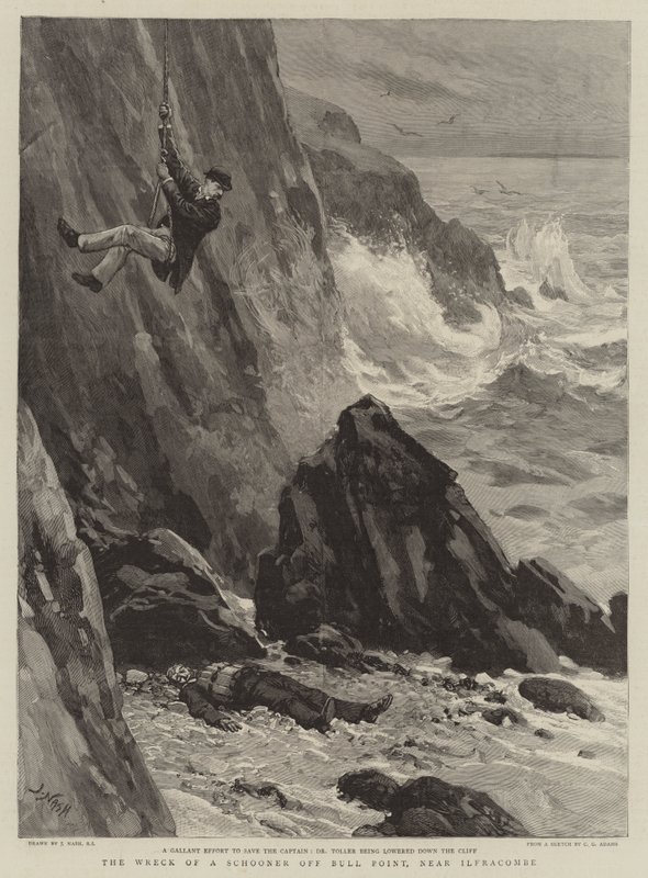 Egy szkúner roncsa Bull Pointnál, Ilfracombe közelében alkotó: Joseph Nash