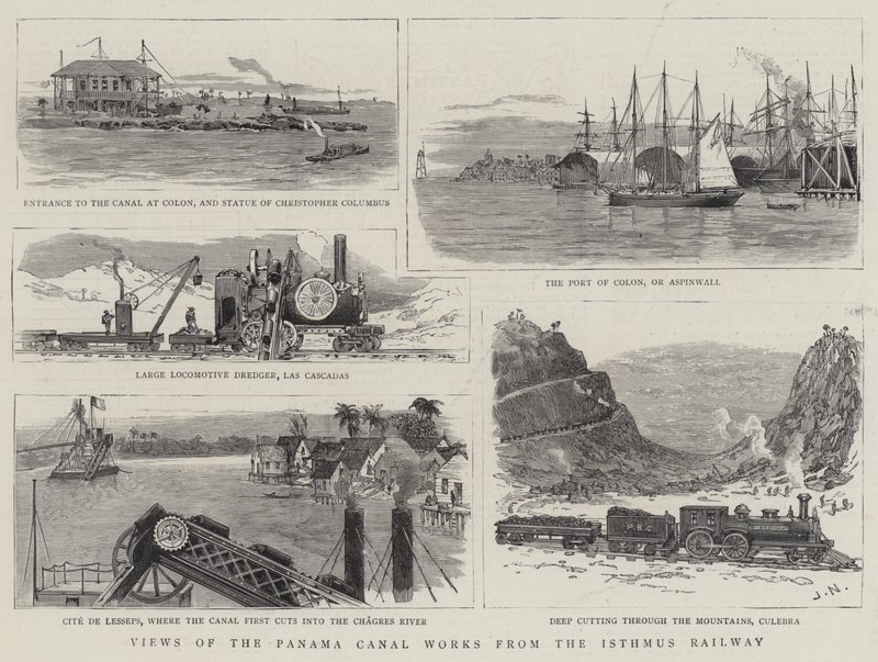 Kilátás a Panama-csatorna művére az Isthmus vasútról alkotó: Joseph Nash