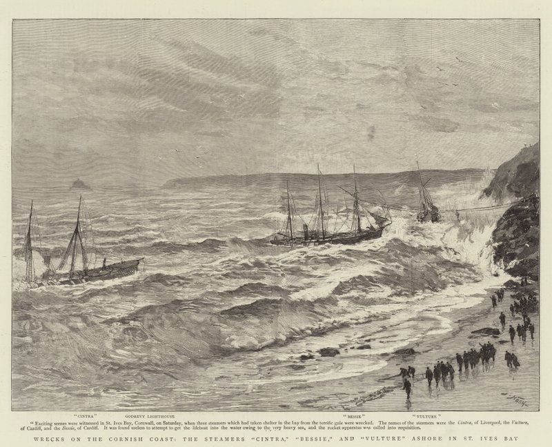 Roncsok a Cornish Coaston, a Steamers Cintra, a Bessie és a Vulture Ashore a St Ives-öbölben alkotó: Joseph Nash