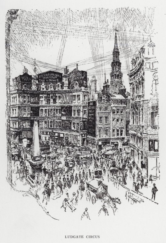 Ludgate Cirkusz (litho) alkotó: Joseph (after) Pennell
