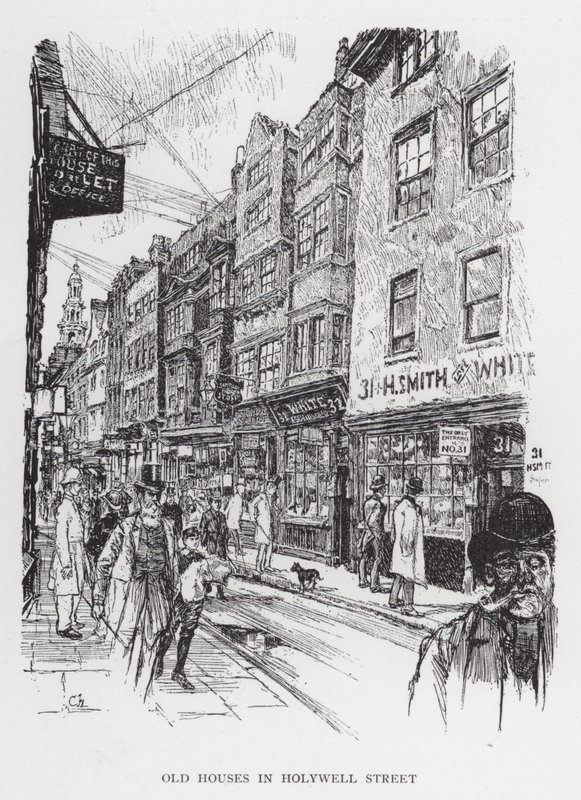 Régi házak a Holywell Street-ben (litho) alkotó: Joseph (after) Pennell