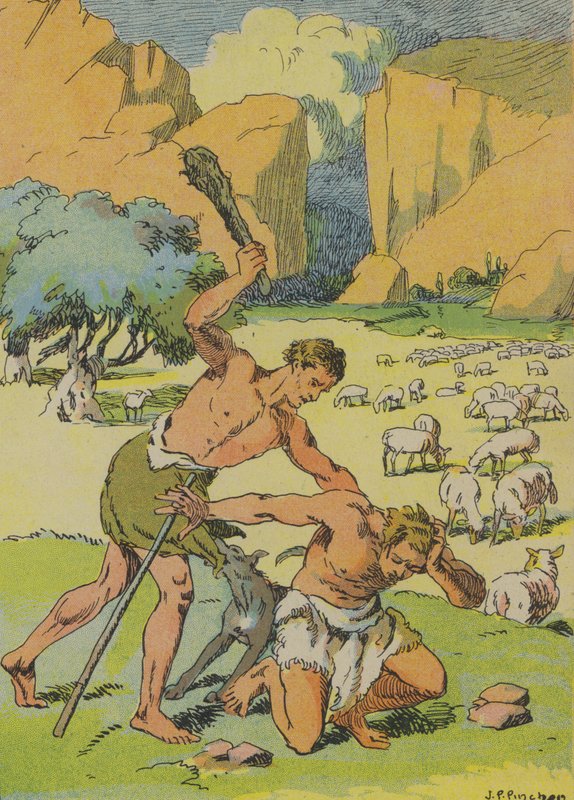 Káin megöli Ábelt (színes litográfia) alkotó: Joseph Porphyre Pinchon