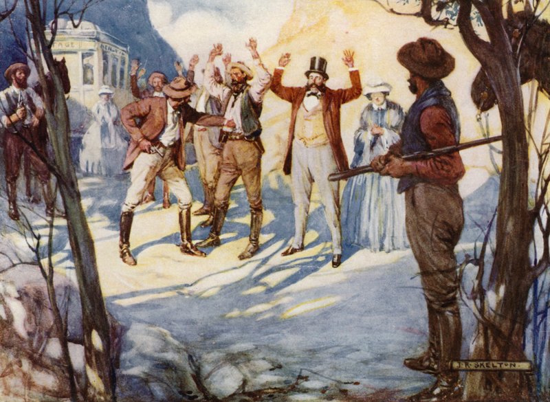 Bushrangers Ausztráliában (színes litho) alkotó: Joseph Ratcliffe (after) Skelton