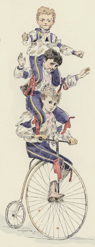 Kerékpáros felvonás (színes litó) alkotó: Jules Arsene (after) Garnier