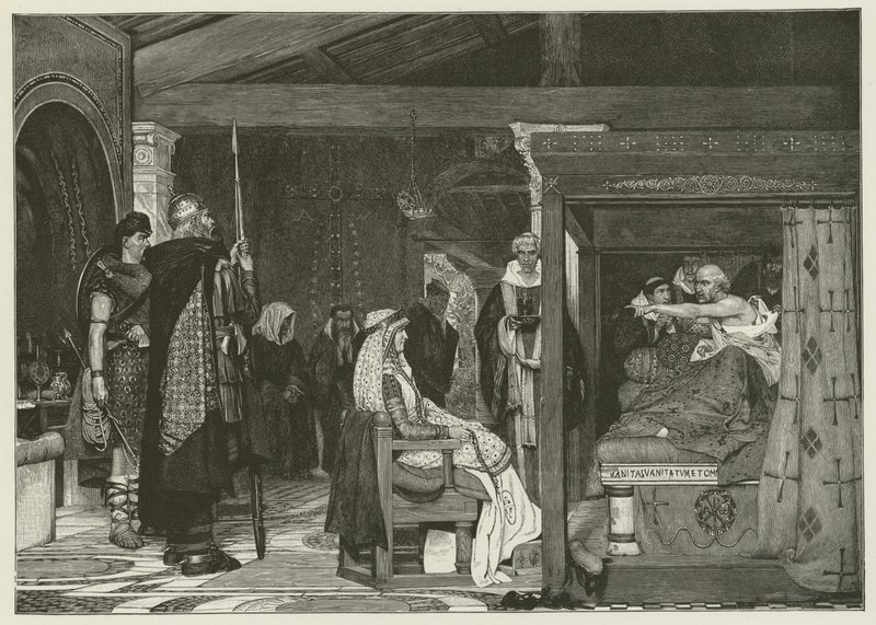 Fredegonde Praetextatus halálos ágyánál alkotó: Lawrence Alma Tadema