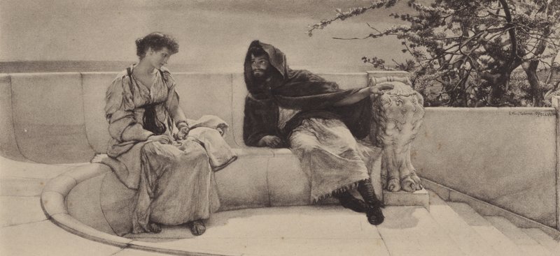 A régi történet (fotogravír) alkotó: Lawrence (after) Alma Tadema