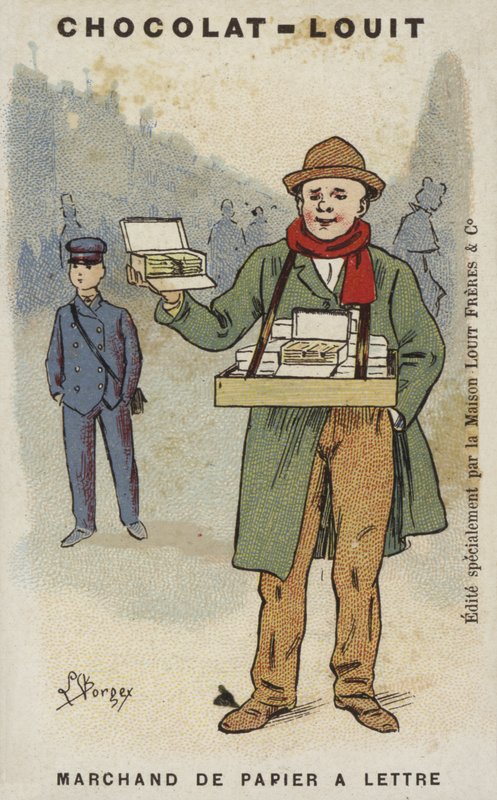 Levélpapír-kereskedő (chromolitho) alkotó: Louis Borgex