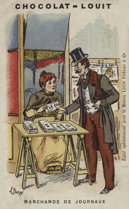 Újságárus (chromolitho) alkotó: Louis Borgex