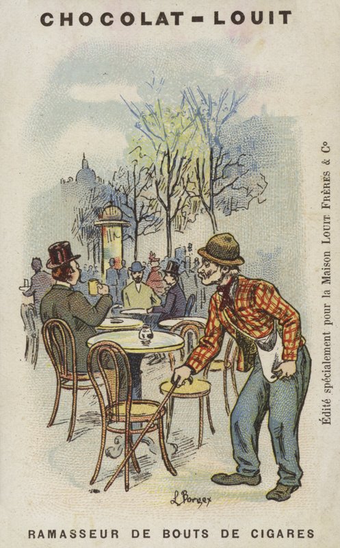 Szivarhegy-szedő (chromolitho) alkotó: Louis Borgex