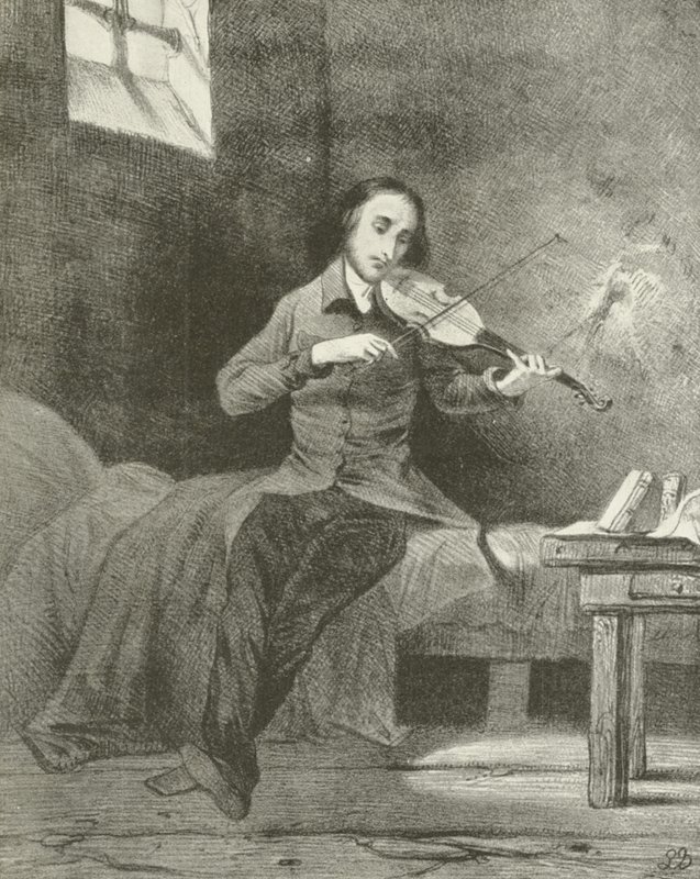 Paganini a börtönben (mélynyomás) alkotó: Louis Boulanger