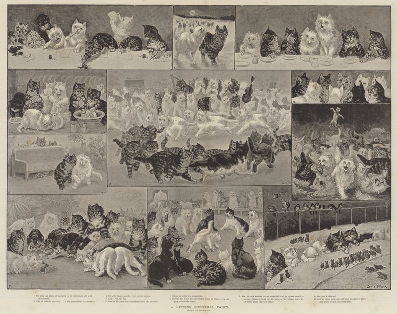 Cicák karácsonyi partija alkotó: Louis Wain
