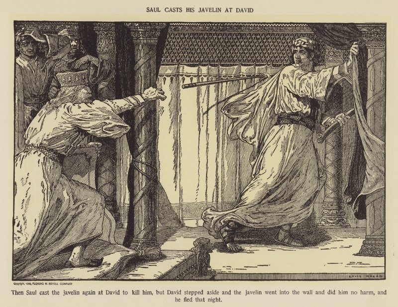 Saul Dávidra veti dárdáját alkotó: Louis John Rhead