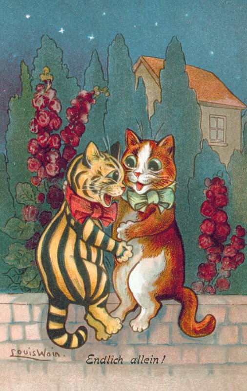 Humoros macskás képeslap (színes litográfia) alkotó: Louis Wain