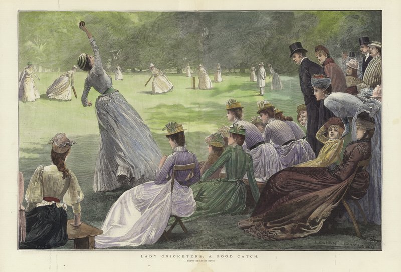 Lady Cricketers: A Good Catch (színes metszet) alkotó: Lucien Davis