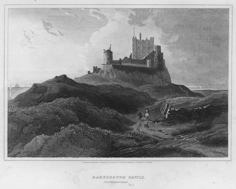 Bamborough kastély, Northumberland (metszet) alkotó: Luke (after) Clennell