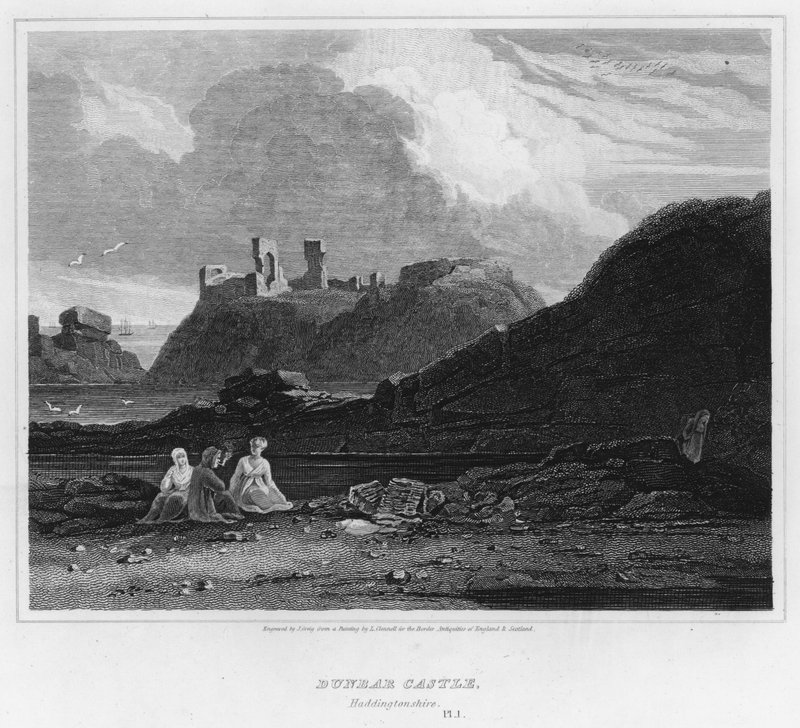 Dunbar kastély, Haddingtonshire (metszet) alkotó: Luke (after) Clennell