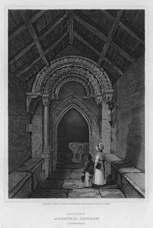Aspatria templom bejárata, Cumberland (metszet) alkotó: Luke (after) Clennell