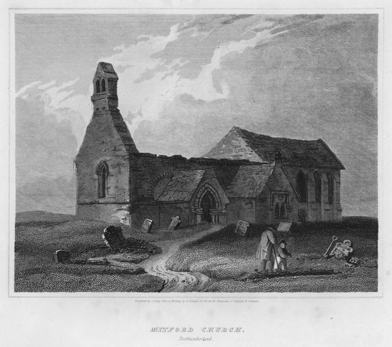 Mitford templom, Northumberland (metszet) alkotó: Luke (after) Clennell