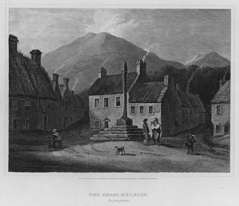 A kereszt, Melrose, Roxburghshire (metszet) alkotó: Luke (after) Clennell