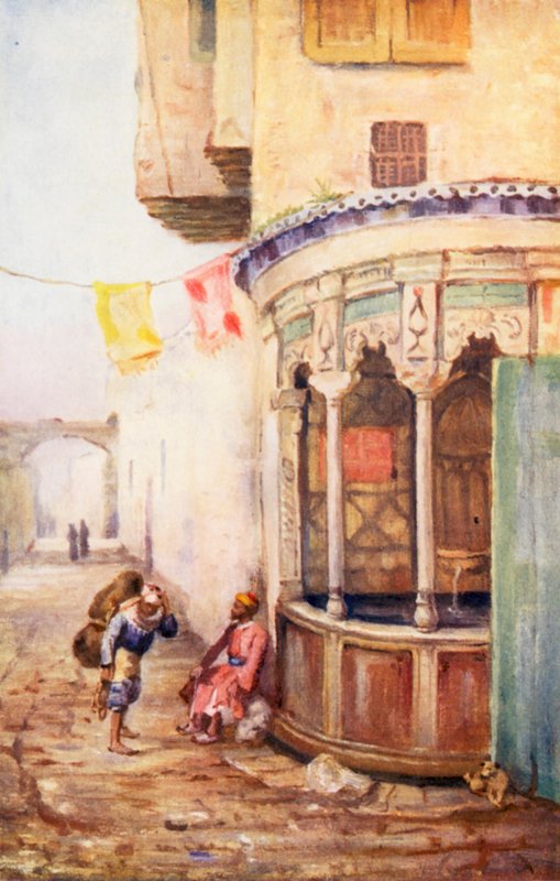 Utcai szökőkút, Damaszkusz (színes litográfia) alkotó: Margaret Thomas