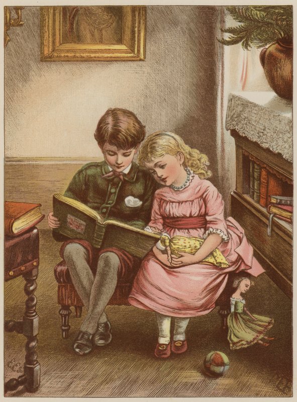 Fiú és lány olvasókönyv (chromolitho) alkotó: Mary Ellen Edwards