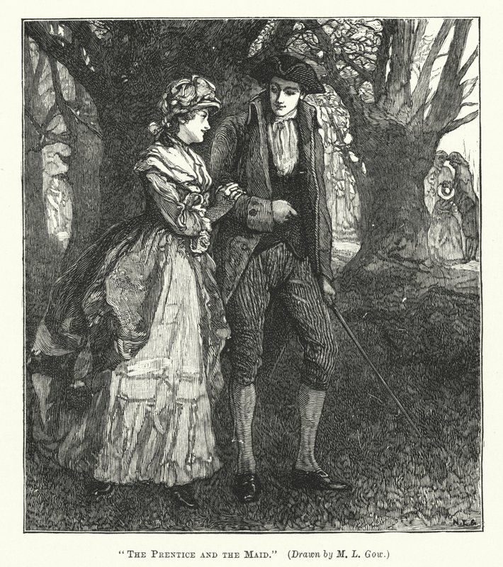 A Prentice és a szobalány (metszet) alkotó: Mary L. Gow