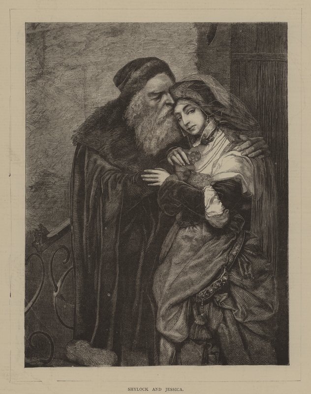Shylock és Jessica (metszet) alkotó: Maurycy Gottlieb