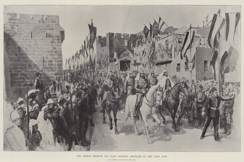 A német császár és személyzet belép Jeruzsálembe a Jaffa-kapun alkotó: Melton Prior