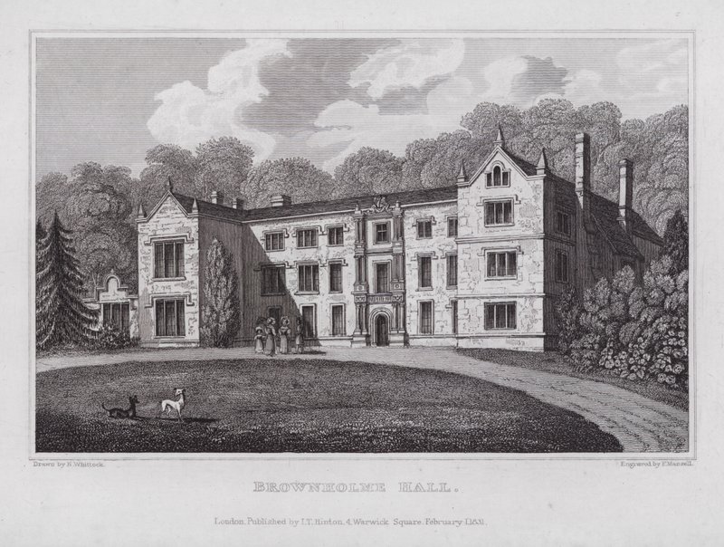 Brownholme Hall (metszet) alkotó: Nathaniel (after) Whittock