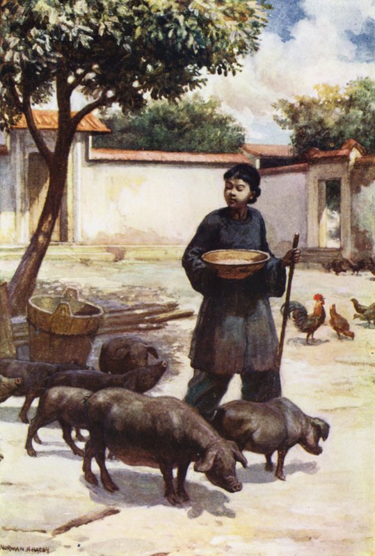 Kína: egy udvar (színes litho) alkotó: Norman Hardy