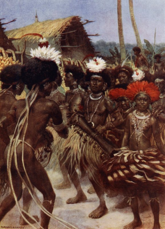 Szüreti tánc, Új-Guinea (színes litho) alkotó: Norman Hardy