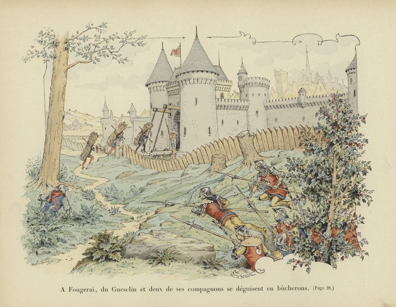 Bertrand du Guesclin és két társa favágónak álcázzák magukat, hogy elfoglalják Grand-Fougeray kastélyát, 1354 alkotó: Paul de Semant