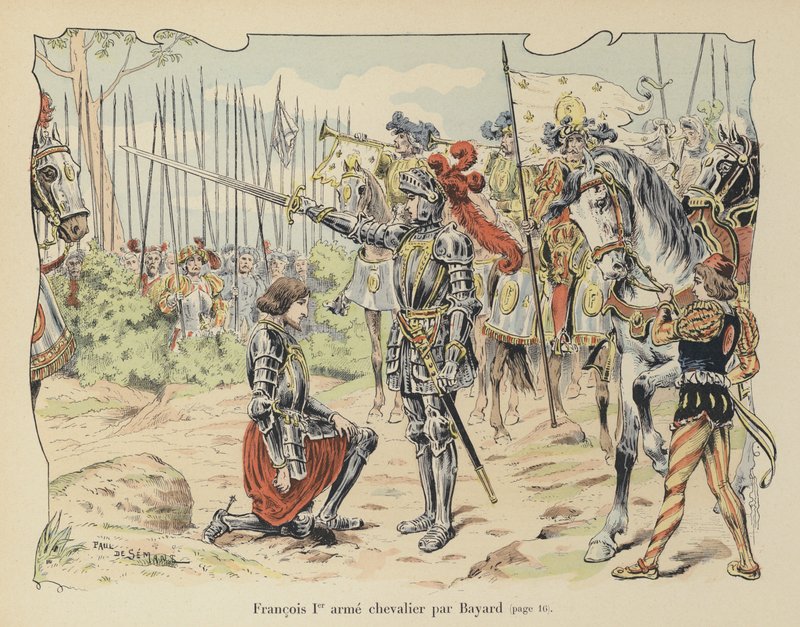I. Ferenc francia királyt lovaggá ütötte Bayard Chevalier az olaszországi marignánói csata után, 1515 alkotó: Paul de Semant