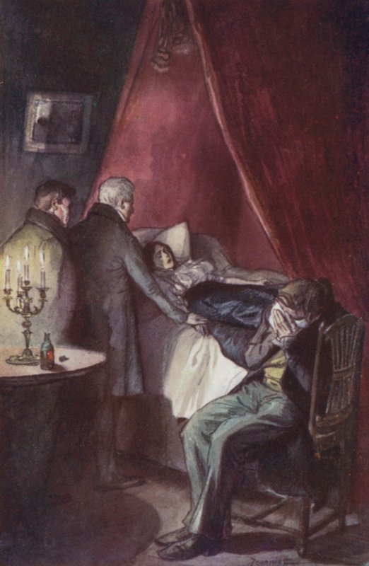 Emma, állát a mellére hajtotta, nyitott, meredt szemekkel feküdt alkotó: Pierre Georges Jeanniot