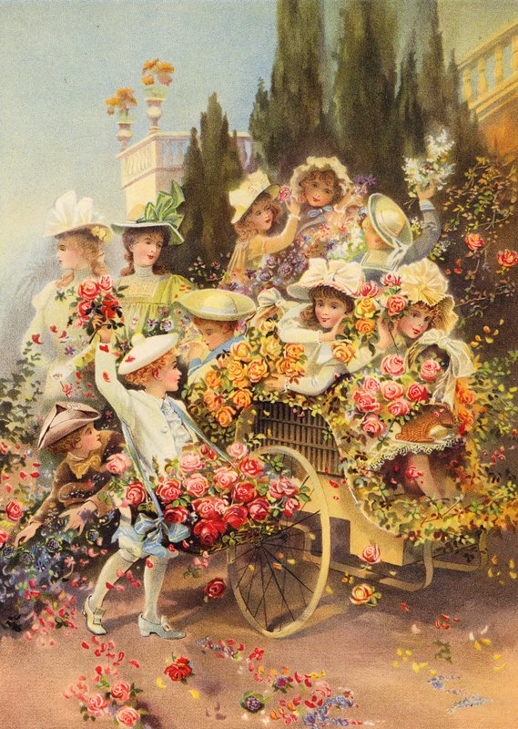 A virágok csatája (chromolitho) alkotó: Polly Clarke