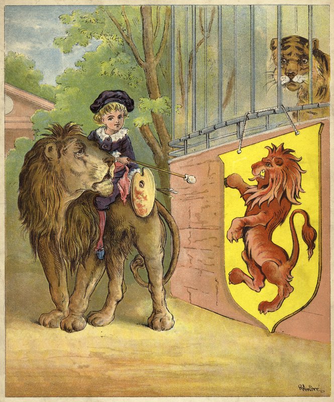 Oroszlán lovaglás (chromolitho) alkotó: Richard Andre