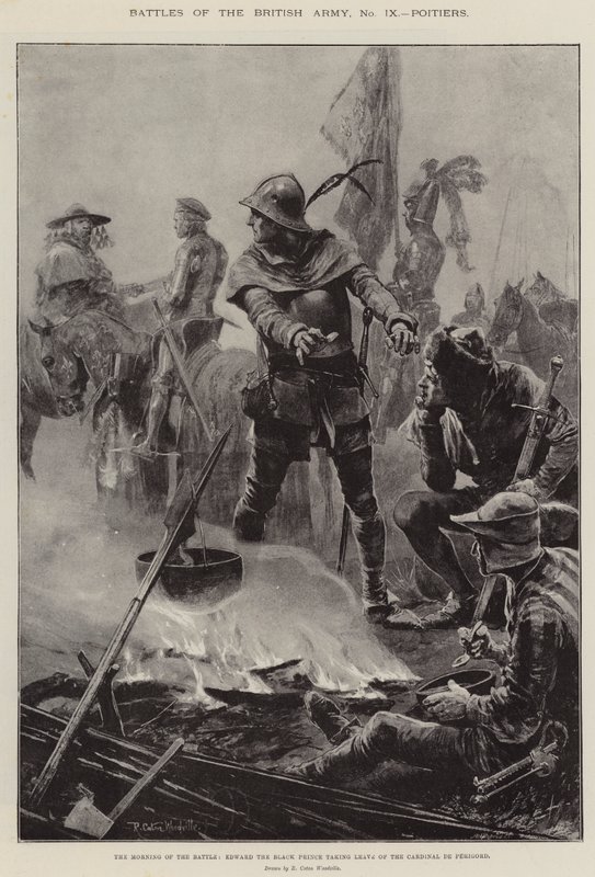 A brit hadsereg csatái, Poitiers, a csata reggele, Edward, a Fekete Herceg távozik de Perigord bíborostól alkotó: Richard Caton Woodville junior