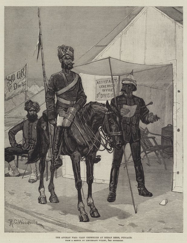 Az afgán háború, táborrendőrök Meean Meerben, Punjaubban alkotó: Richard Caton Woodville junior