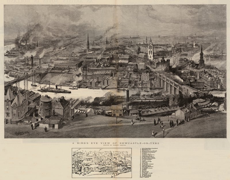 Newcastle-on-Tyne madártávlatából alkotó: Robert Jobling