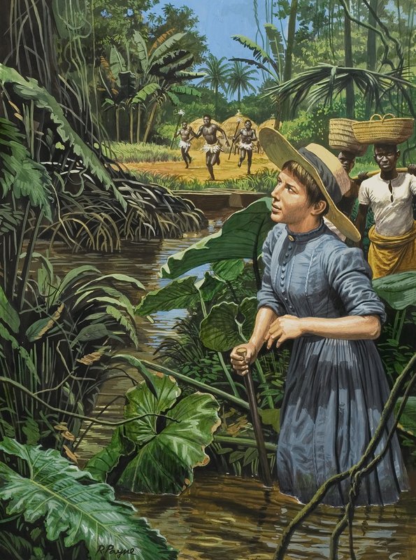 Azonosítatlan női felfedező Afrikában alkotó: Roger Payne