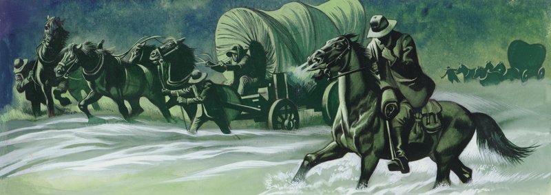 Téli szekérvonat (gouache, papír) alkotó: Ron Embleton