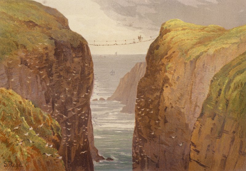 Észak-Írország, Carrick-a-Rede (színes litho) alkotó: Samuel Read