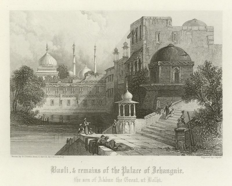 Baoli és a Jahangir-palota maradványai, Delhi, India alkotó: Thomas Colman Dibdin