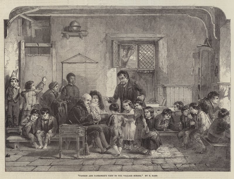 Mecénás és védőnő látogatása a falusi iskolában alkotó: Thomas Faed