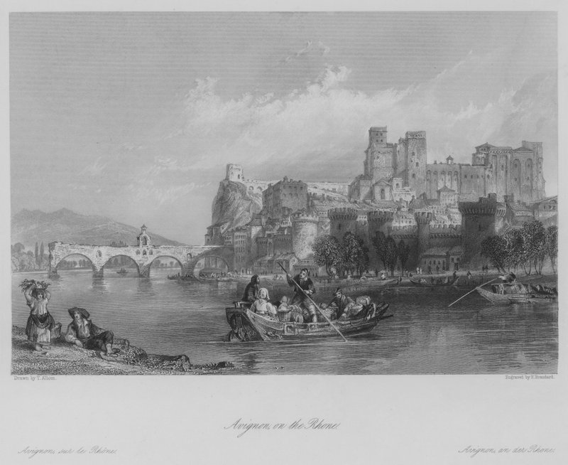 Avignon, a Rhone-on (metszet) alkotó: Thomas (after) Allom