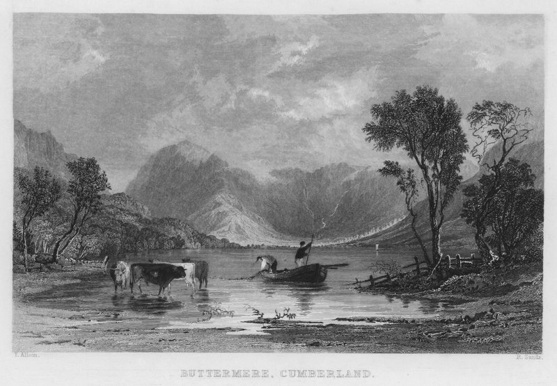 Buttermere, Cumberland (metszet) alkotó: Thomas (after) Allom