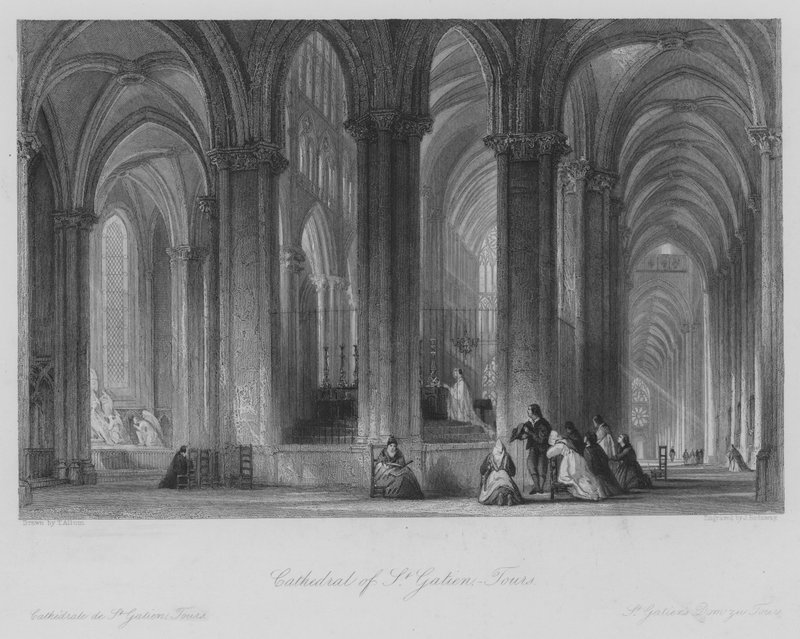 Szent Gatien székesegyház, Tours (metszet) alkotó: Thomas (after) Allom