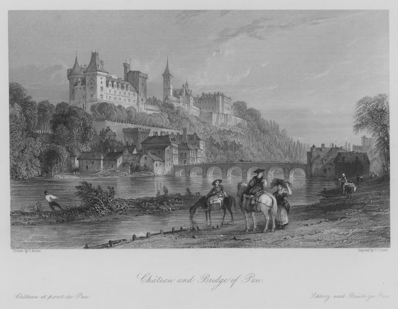 Kastély és Pau hídja (metszet) alkotó: Thomas (after) Allom